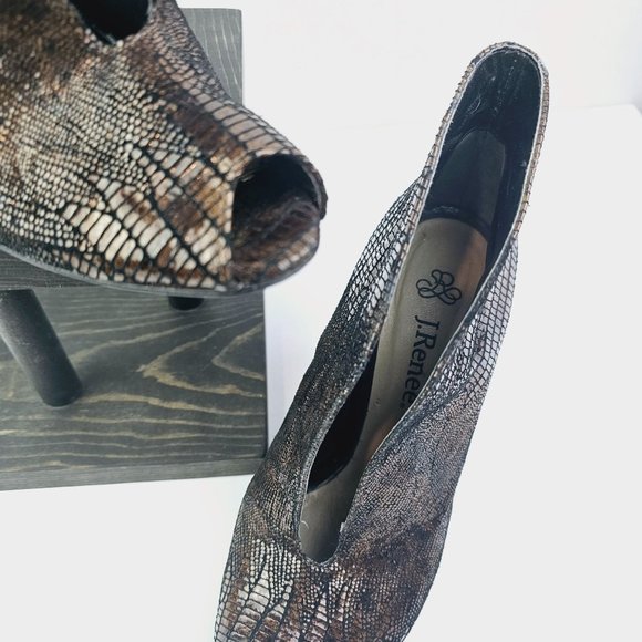 J.Renee Rilla Women's Brown Leather Stiletto Heel Peep Toe Slip On Bootie Sz 6M - Picture 6 of 9